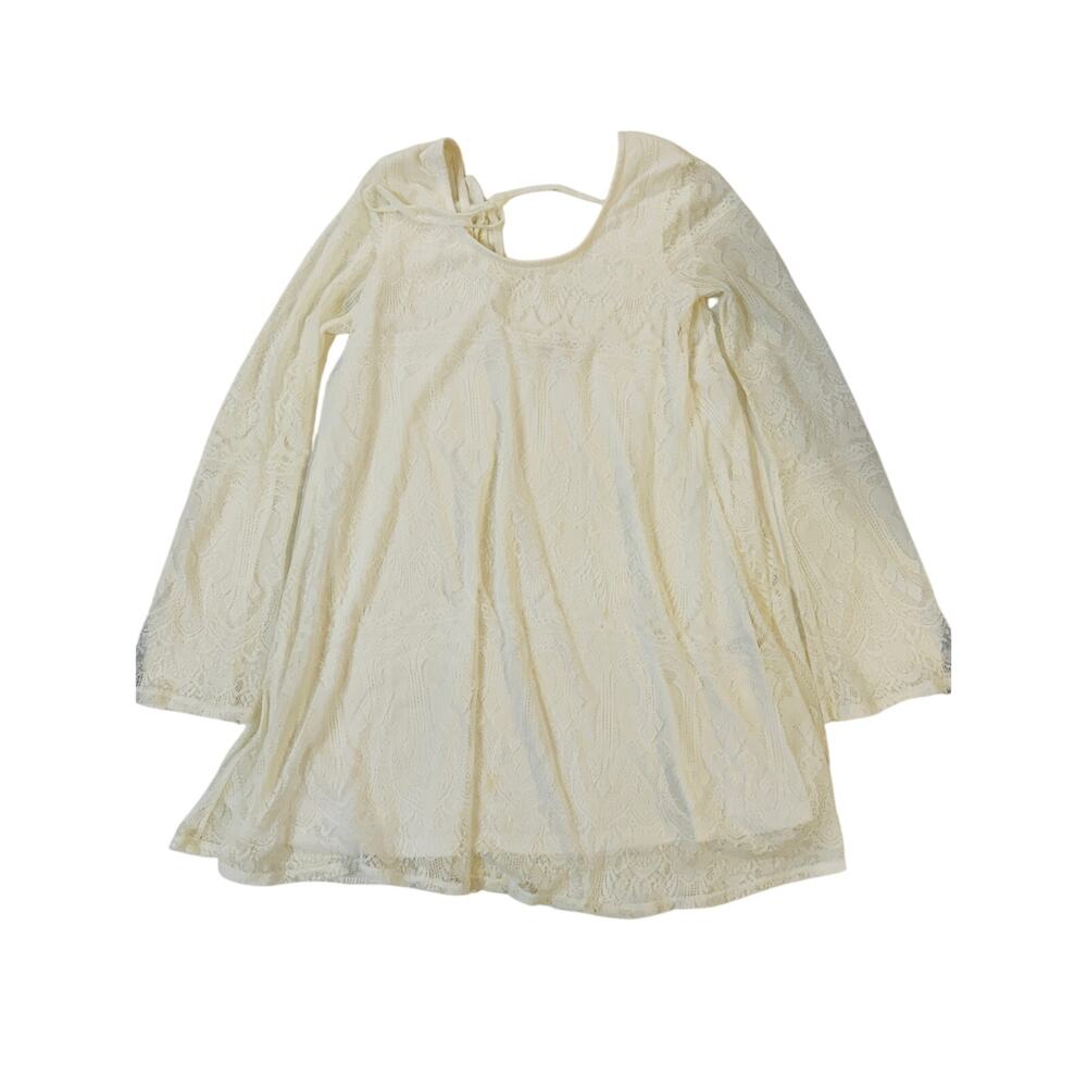 Altar'd State Cream Pleated Mini Sundress with Bishop Sleeves